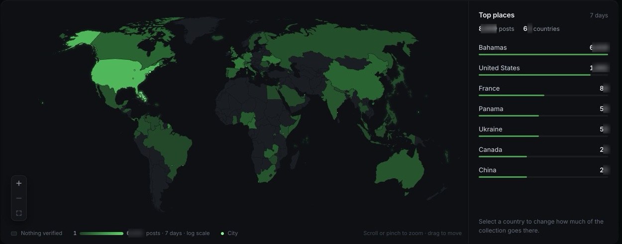 Contextra coverage map showing verified readership by country